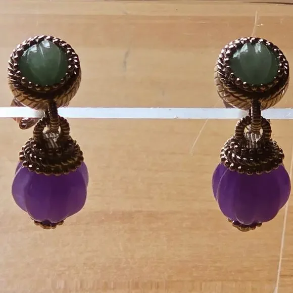 Judith Ripka Sterling Silver 925 Beaded Dangle Earrings Jade Purple Fine Jewelry